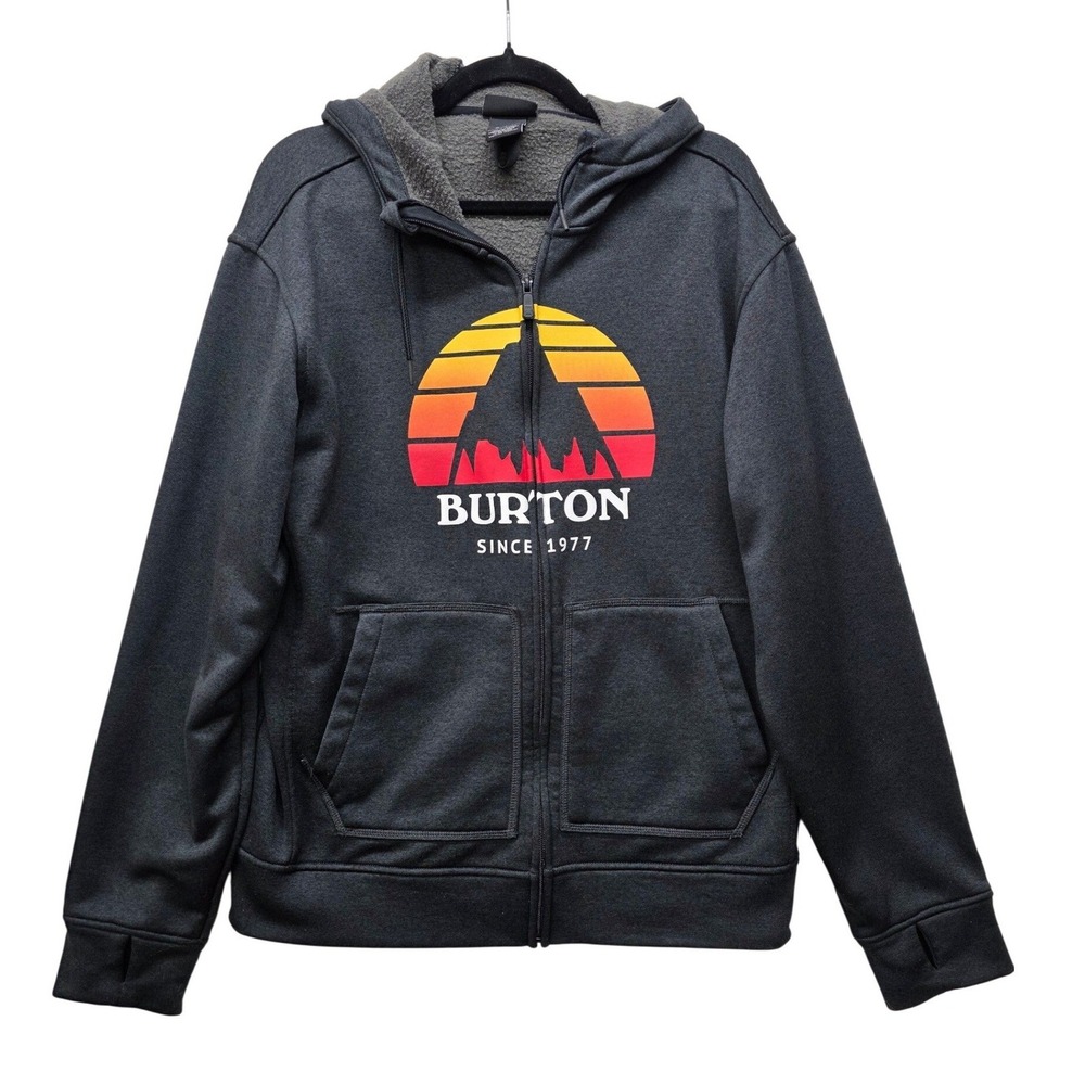 Burton Oak Full-Zip Hoodie Gray Sunset Mountain Graphic Fleece Mens Small